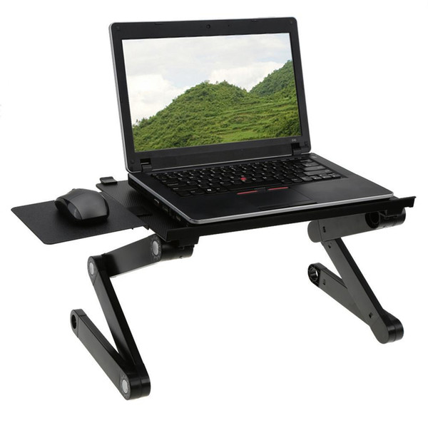 Laptop Stand 360 Degree Portable Folding Laptop Table 2 Cooling Fans Tray Stand with Mouse Pad Aluminum Foldable Notebook Desk for Bed Sofa