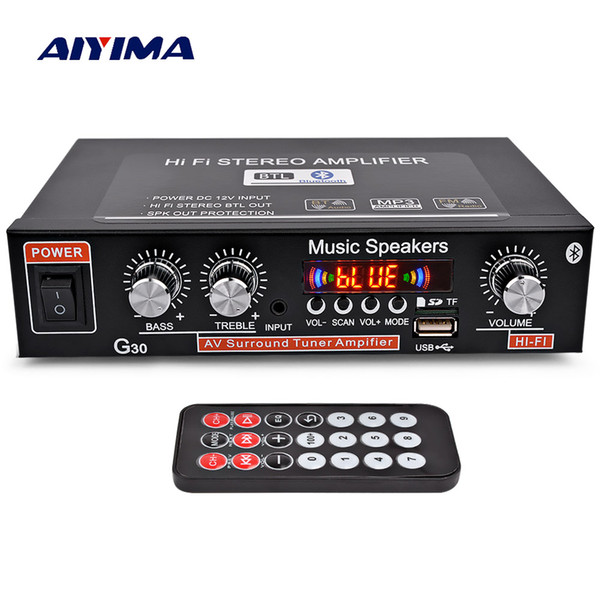 AIYIMA 12V Car Amplifier Hi-Fi 2.0 Channel Auto Audio Digital Bluetooth Amplifiers Support FM TF Card U Disk Remote Car Home