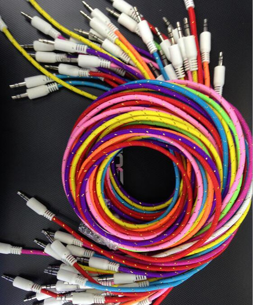 Braided Audio AUX Cable Fiber Fabric Woven 3.5mm round Colorful 1M 3ft Male to Male for iPhone Samsung PC ipad MP3