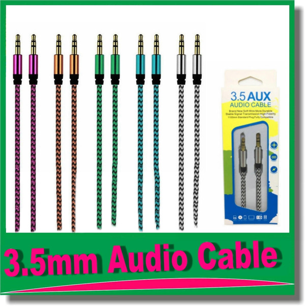 3.5mm Auxiliary AUX Extension Audio Cable Unbroken Metal Fabric Braiede Male Stereo cord 1M for iphone Samsung MP3 Speaker Tablet PC OM-R4