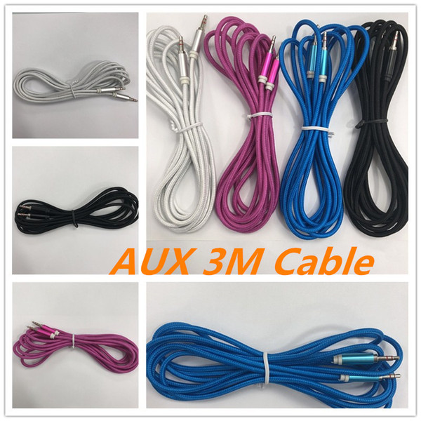 New 3m 10FT Aux Cable Braided AUX Audio Cable Male to Male Stereo Car Extension Audio Auxiliary Cable For MP3 iphone6S Samsung S7 iphone