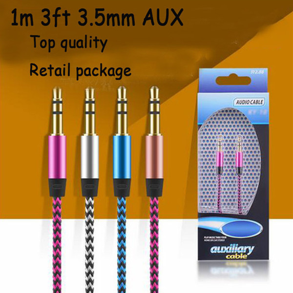 Aux braid Auxiliary audiop cable 3.5mm male to male stereo audio cord wire 1m 3FT cable for samsung LG HTC cell phone