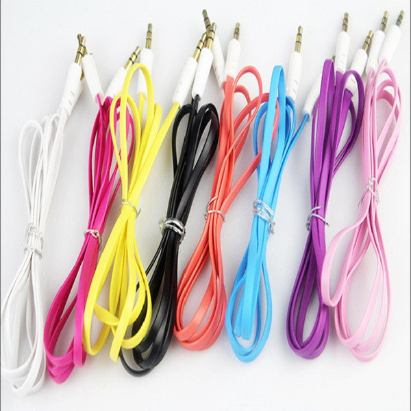 DHL Free Colorful Flat Noodle 3.5mm Aux Audio Auxiliary Cable Jack Male to Male Plug Stereo Cord Wire for iphone