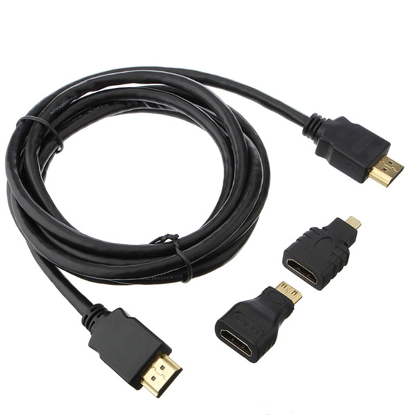 High Speed 3 in 1 HD HDMI to Mini/Micro HDMI Adapter Cables to Cable+2 Gold Plated Connector For Cell Phone PC TV 1.5M