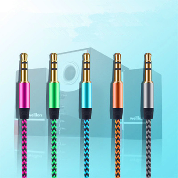 Braided Audio Auxiliary Cable 1m 3.5mm Wave AUX Extension Male to Male Stereo Car Nylon Cord Jack For Samsung phone PC MP3 Headphone Speaker