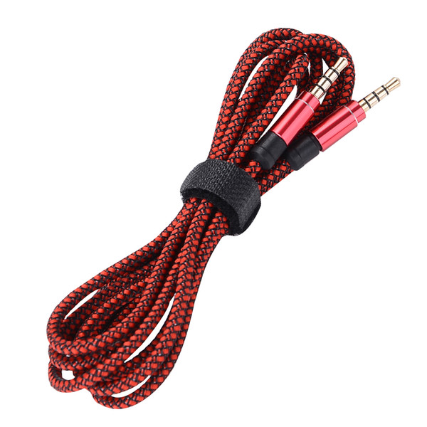 New 1m Braided Fabric 3.5mm Male To Male M/M Stereo Audio AUX Auxiliary Cable for PC iPod MP3 CAR for Samsung for iPhone 100pcs