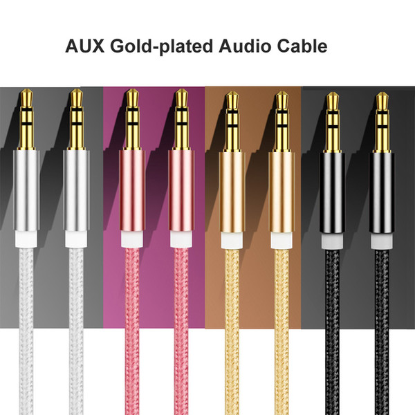 3.5mm Audio AUX Stereo Cable Male to Male Braided Woven 1M Nylon Auxiliary Wire Metal Port For iPhone Andoid Mobile Car Speaker