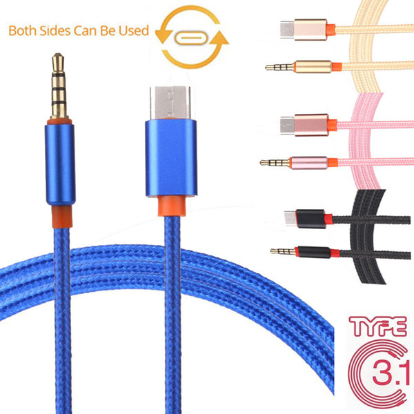 USB 3.1 Type-C to 3.5mm Earphone Braided Car Stereo AUX Audio Cable Cord Adapter