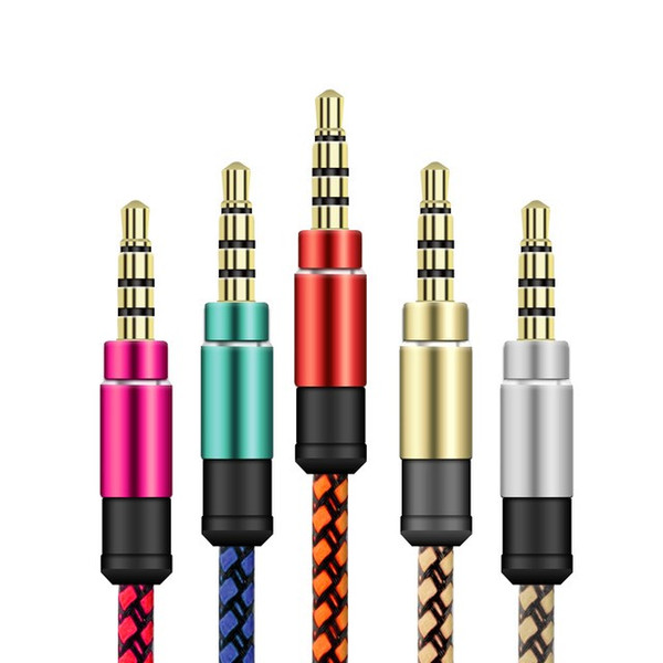 1.5M Braided Fabric 3.5mm Male to Male Gold Plated Audio Braided Aux Cable Cord For Car For iPhone4S 5C 5S 6 6S plus Speaker phone + opp bag