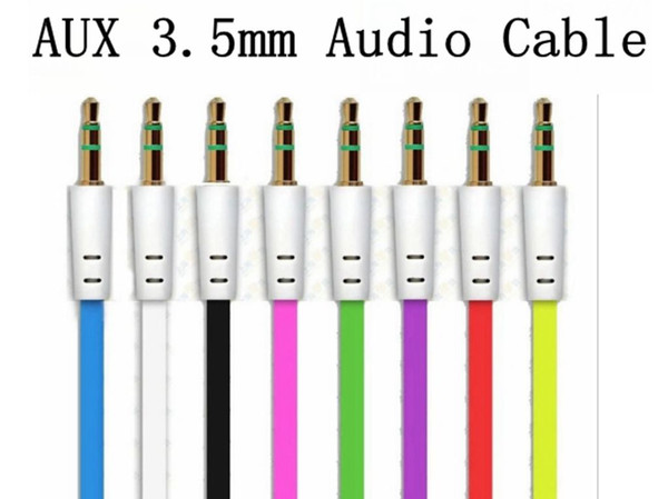 3.5mm Colorful Flat Noodle Aux Audio Auxiliary Cable Jack Male to Male Plug Stereo Cord Wire for Iphone 6plus Mobile Phone Speaker