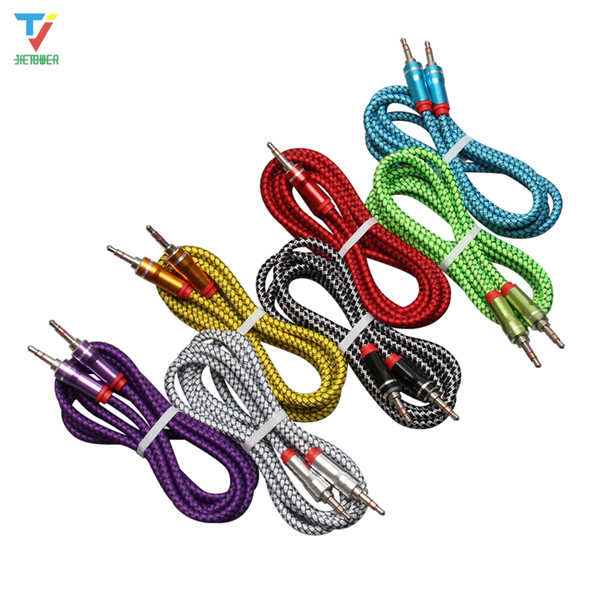 3.5mm Durable Leather woven braided audio cable 3.5 jack to jack aux cord 1.5m Headphone Speaker AUX Cable for iphone Car MP3 200pcs/lot