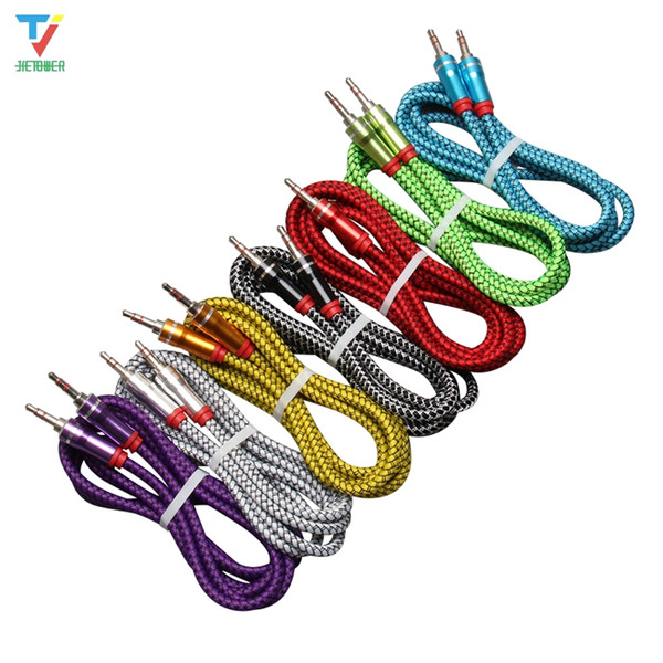 3.5mm Cable Leather woven braided audio cable 3.5 jack to jack aux cord 1.5m Headphone Speaker AUX Cable for iphone Car MP3 100pcs/lot