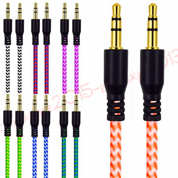 Braided Audio Auxiliary Cable 1m 3.5mm Wave AUX Extension Male to Male Stereo Car Nylon Cables For samsung pc mp3 headphone speaker