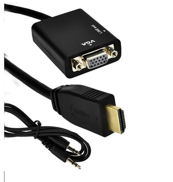 2017 new 1pcs HDMI Male to VGA Female Adapter HD Converter Video Cable Cord Conversion with Audio Output 3.5MM Audio Cable