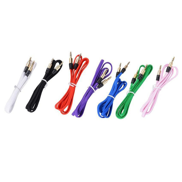 1M 3.5mm Colorful Fabric nylon flat type Aux cable Accessory Bundles For iphone 4 5 6 Samsung Mp3 300pcs