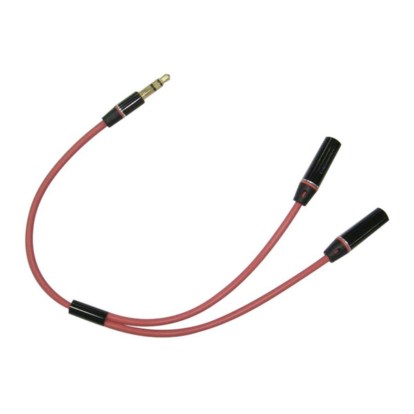 3.5mm male 1 to 2 female Metal branch red audio cable splitter earphone Lovers sweethearts aux cable 100pcs