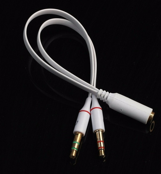 500pcs/lot white 3.5mm Gold Plated Audio Mic Y Splitter Cable Headphone Adapter Female To 2 Male