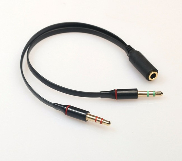 500pcs/lot 3.5mm Gold Plated Audio Mic Y Splitter Cable Headphone Adapter Female to 2 Male black cable