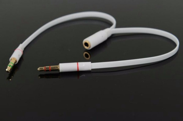 50pcs/lot white 3.5mm Gold Plated Audio Mic Y Splitter Cable Headphone Adapter Female To 2 Male