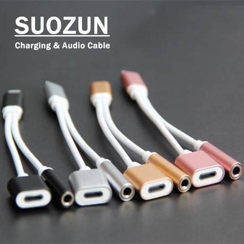 SUOZUN 2 in 1 Lighting Adapter Splitter to 3.5mm Aux Audio Headphone Earphone Jack Phone Adapter For iPhone 7 / 7 Plus