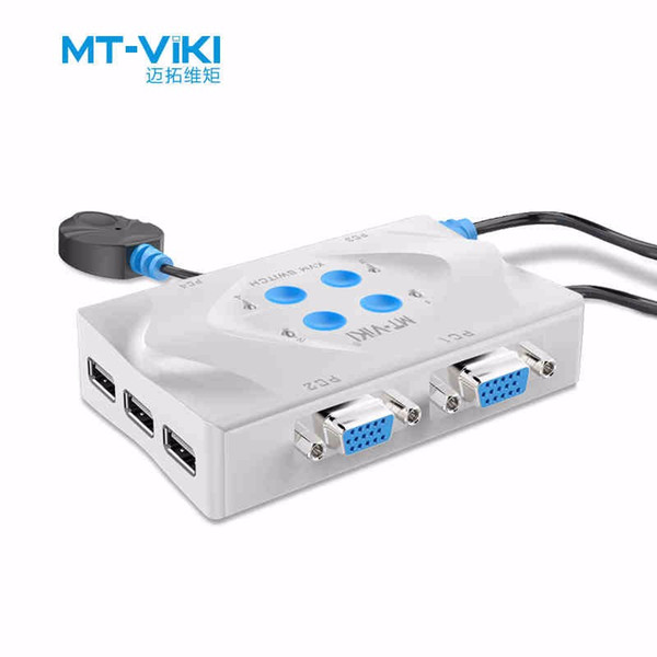 MT-VIKI New 4-Port USB KVM Switch with Remote Desktop Expansion Switcher Hotkey Original Cable MT-401KL