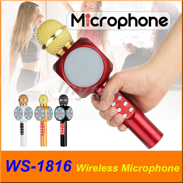 WS-1816 Bluetooth Microphone LED Light Portable Handheld Wireless KTV Karaoke Player Loudspeaker HIFI Speaker KTV With Speaker Mic Handheld