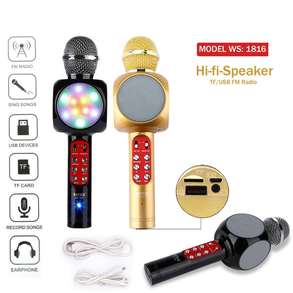 WS1816 LED Light Wireless Mobile Phone MIC Bluetooth Microphone Music Audio Phone Speaker Mini Home KTV