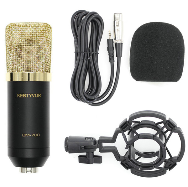 3 Color BM700 Dynamic Condenser Wired Microphone Mic Sound Studio for Recording with Shock Mount