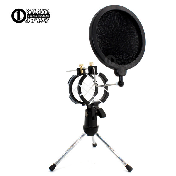 Desktop Adjustable Pop Filter Clip Mikrofon Tripod Folding Karaoke Microphone Stand Windscreen Mask Shield PC Recording Mic Holder Clamp