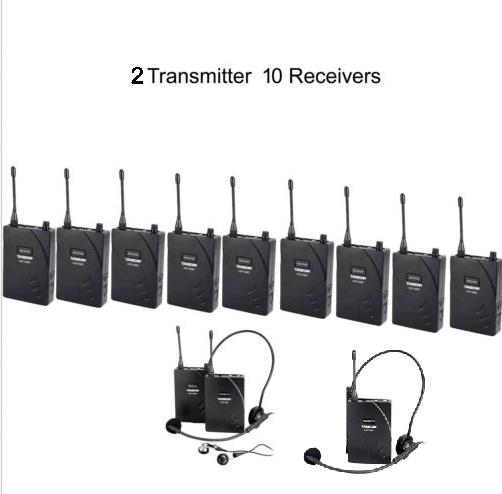 UHF Wireless Tour Guide Translation System 2 Transmitter 10 Receivers wireless tour guide system Teach Train Visit Tourism 938 by aibierte