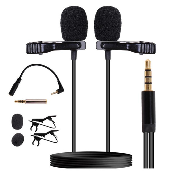 High Quality Low Price Dual Head Collar Lavalier Clip Lapel Tie Recording Interview Microphone Mic For DSLR Camera Mobile Cell Phone