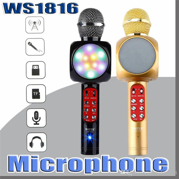 WS1816 LED Light Wireless Mobile Phone MIC Microphone Karaoke Music Player Hifi Bluetooth Hanheld Microphone Support FM TF Card DHL