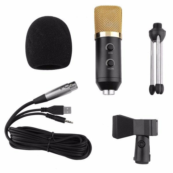 Freeshipping 5Pcs/Set Condenser Sound Recording Mic Speaking Speech Microphone Independent Audio Card Free Microphone With Tripod MK-F100TL