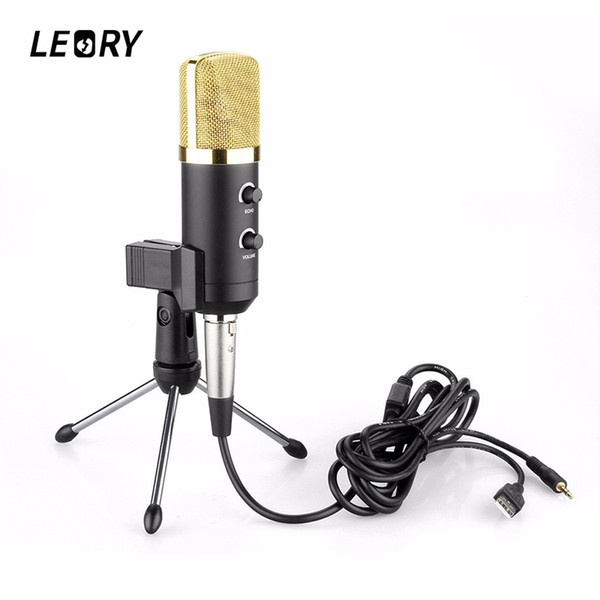 usb condenser LEORY USB Condenser Recording Audio Video Wired Microphone With Stand Mount For Karaoke Radio Studio For Computer PC