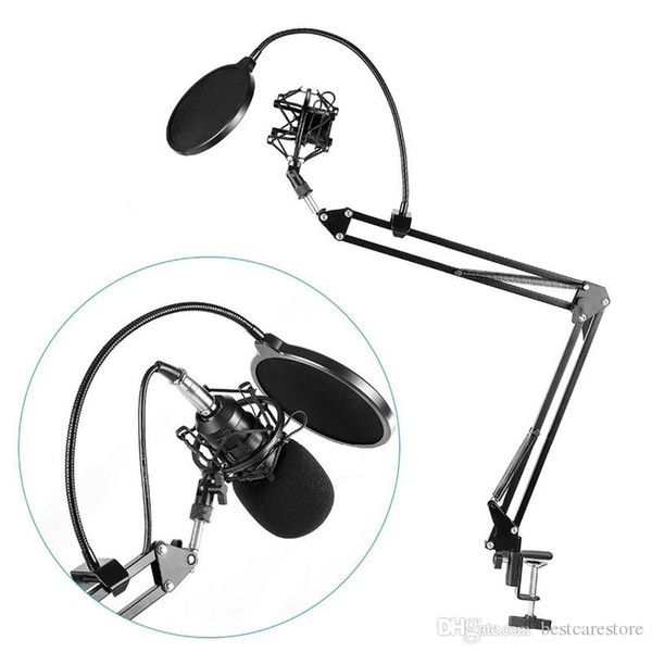 Microphone Suspension Boom Scissor Arm Stand with Mic Clip Holder & Table Mounting Clamp Kit for Condenser Microphone