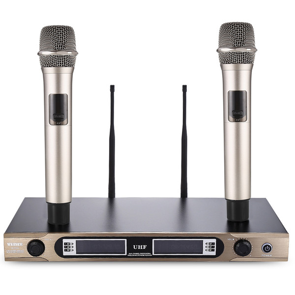 WEISRE Portbale Microphone 720 - 770MHz UHF Dual Channel Transmitter Karaoke Wireless Handheld Microphone Set U - 3316 Free Shipping BA