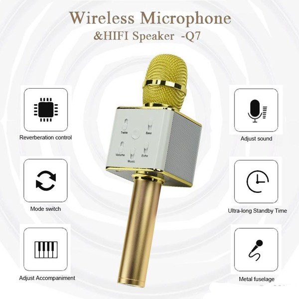 Wireless Microphone Hifi Speaker KTV Wireless Portable Microphone Speaker for PC/Phone/Car Q7 Rose Golden Black gold Recording new