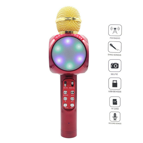 Wireless LED Bluetooth Karaoke Microphone K song pocket condenser microphone speaker for iPhone / Android smart gift