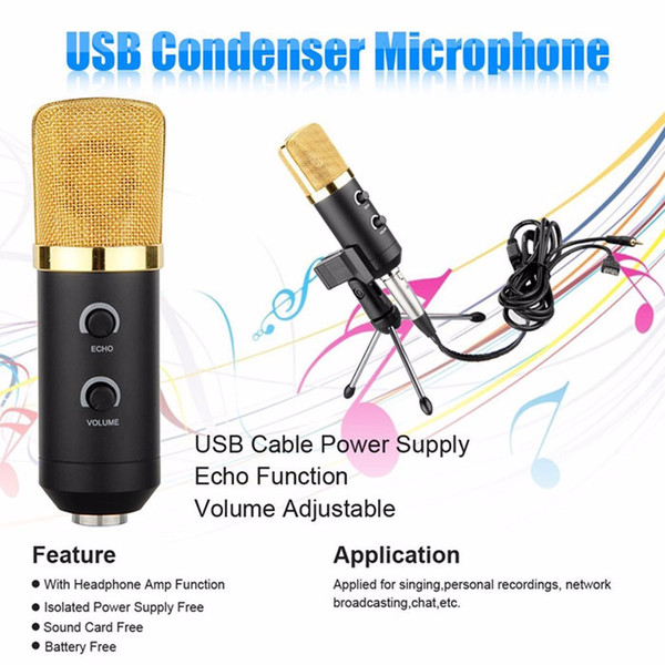 Tripod Stand MK - F100TL USB Condenser Sound Recording Microphone for Radio Braodcasting Chatting Singing Skype Recording KTV +B