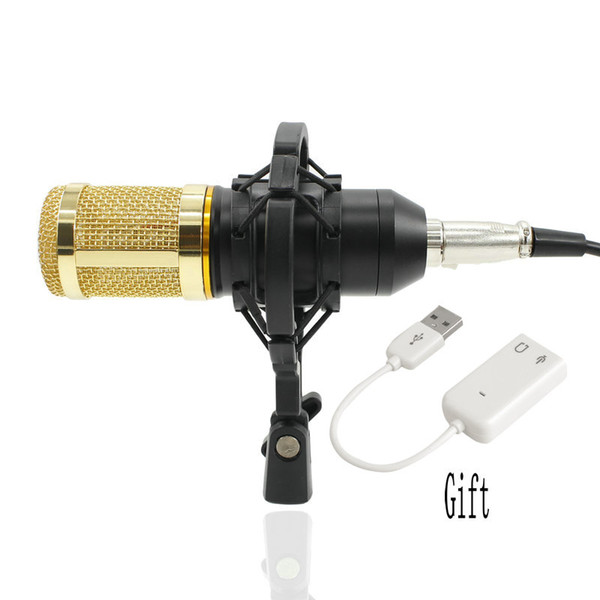 Free sound card BM-800 Condenser KTV Microphone Cardioid Pro Audio Studio Vocal Recording Mic + 3.5mm Jack Shock Mount for KTV Karaoke Mic