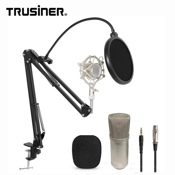 Wholesale BM700 Studio Recording Condenser Mic Microphone with Suspension Arm Stand Shock Mount and Pop Filter for PC Laptop Computer k2691