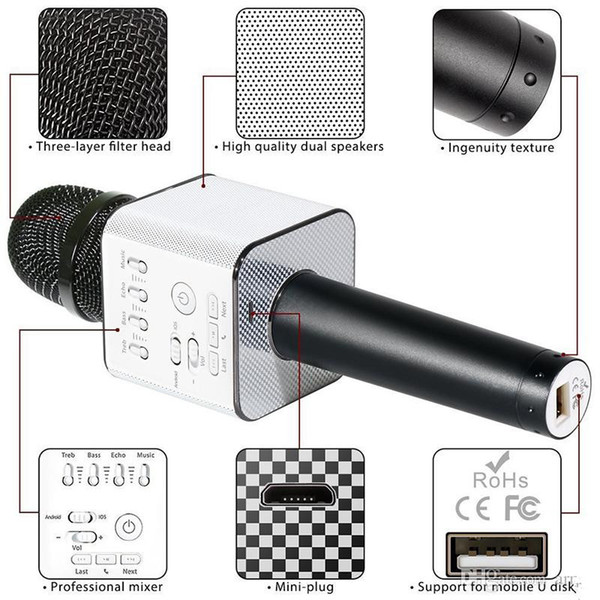 Magic Q9 Bluetooth Wireless Microphone Handheld Microfono KTV With Speaker Mic Loudspeaker Karaoke Q7 Upgrade For android phone