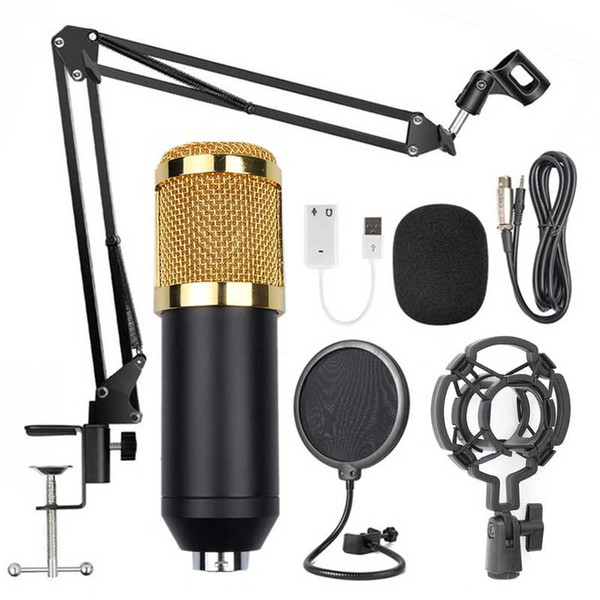 BM800 Condenser Microphone Kit Studio Suspension Boom Scissor Arm Sound Card Karaoke Microphone