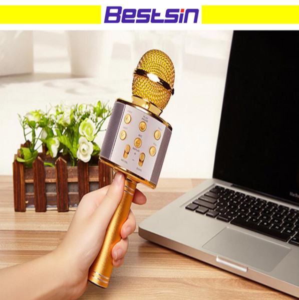 Bestsin WS858 Handheld Microphone Bluetooth Wireless Speaker Mic Handheld Loudspeaker Portable Karaoke Player For Smartphone free shipping