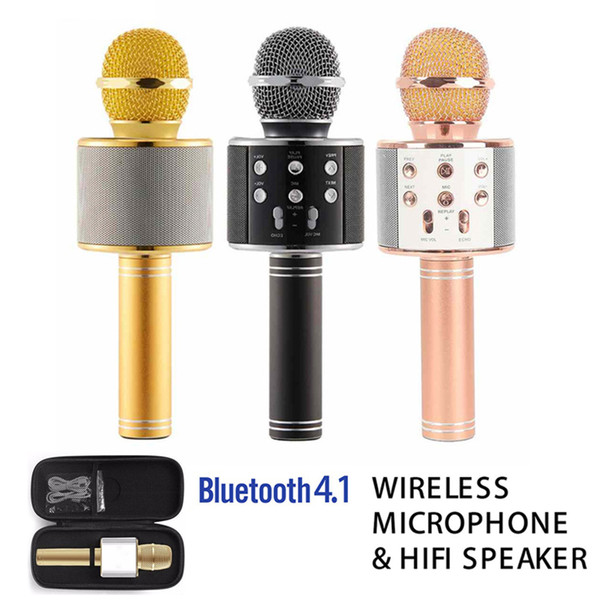 WS-858 Wireless Speaker Microphone Portable Karaoke Hifi Bluetooth Player for iphone 6 6s 7 ipad Samsung Tablets PC with Package