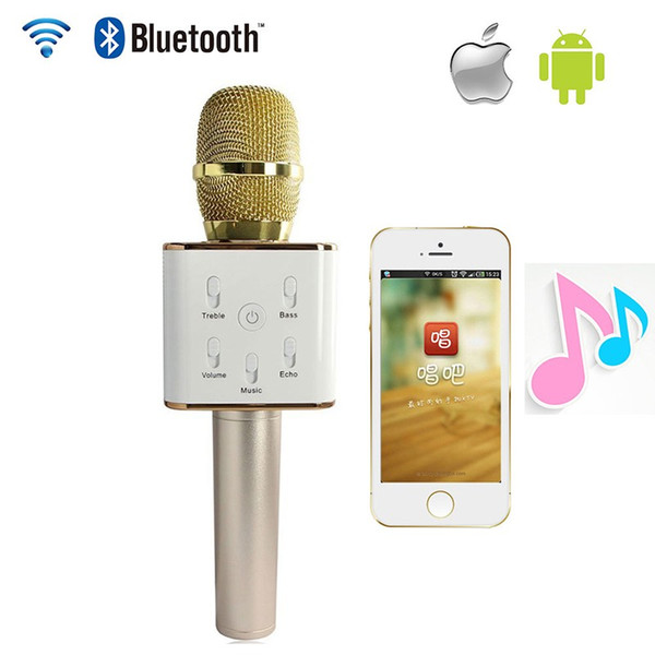 For Iphone Android Q7 Magic Karaoke Microphone Phone KTV Player Wireless Condenser Bluetooth MIC Speaker Record Music