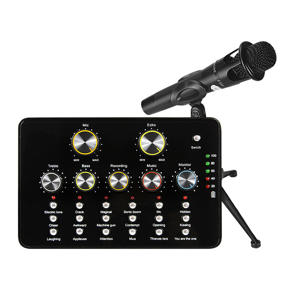 V10 Sound Card Recording Condenser Studio Microphone for Mobile Computer PC Single Earphone Audio Card for Live Recording Home KTV chat