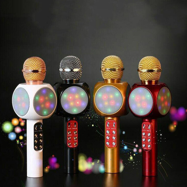 WS1816 LED Light Wireless Mobile Phone MIC Microphone Karaoke Music Player Hifi Bluetooth Hanheld Microphone Support FM TF Card DHL