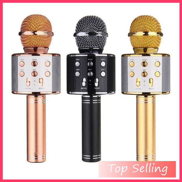 Wholesale Bluetooth wireless Microphone HIFI Speaker WS858 Magic Karaoke Player MIC Party Speakers Record Music For Cell Phone Tablets PC