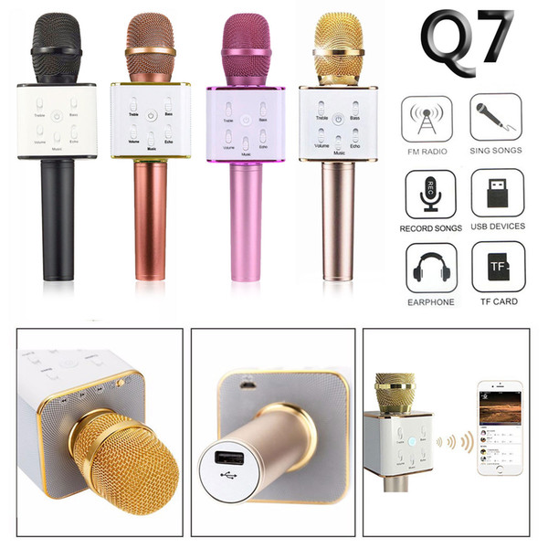 2019 Best Selling Q7 Handheld Wireless Karaoke Microphone Bluetooth Speaker Track Dimensional Sound Voice Change Smartphone Microphones